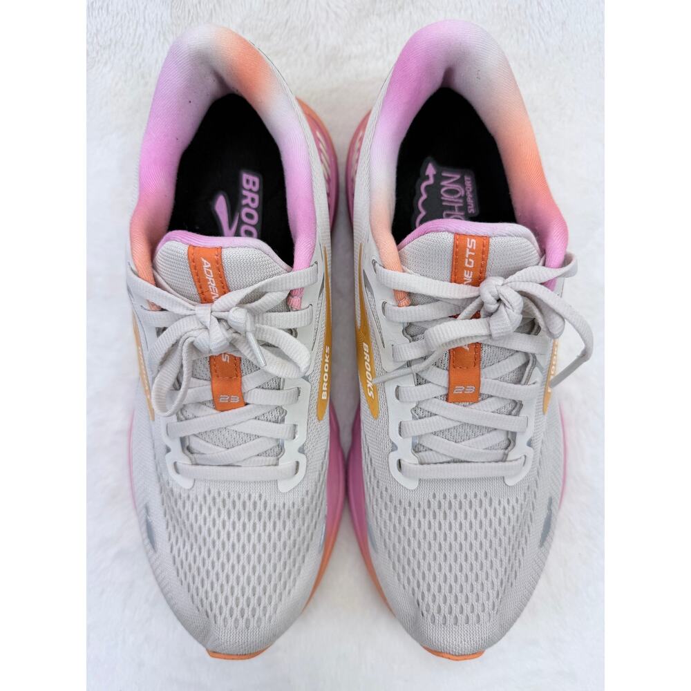 Brooks Adrenaline GTS 23 Womens Running Shoes White Sand Sunset Fuchsia 9 - Picture 8 of 10